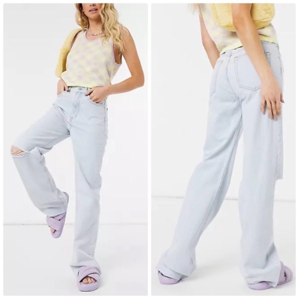 🔔🕊️Pull&Bear Light Blue Straight Leg High Rise Jeans